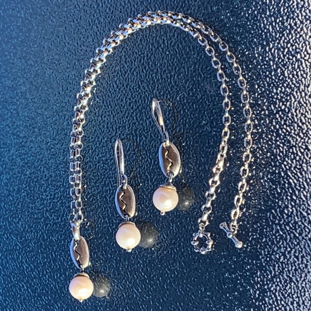 Michael Bromberg Sterling Silver & Freshwater Pearl Necklace & Earrings Set